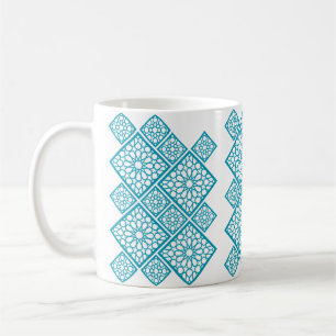Moroccon Geometric print Ocean Blue and White Colo Coffee Mug