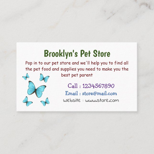 Morpho butterflies cartoon illustration  business card (Front)