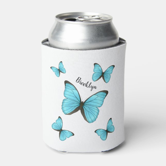 Morpho butterflies cartoon illustration  can cooler (Can Front)