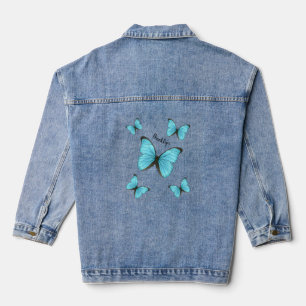 Morpho butterflies cartoon illustration denim jacket