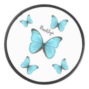 Morpho butterflies cartoon illustration hockey puck