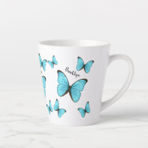 Morpho butterflies cartoon illustration latte mug