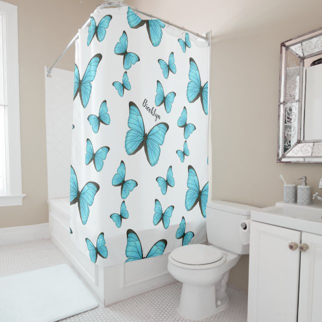 Morpho butterflies cartoon illustration shower curtain (In Situ)