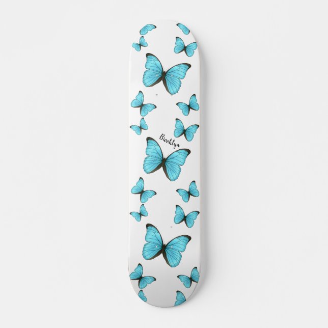 Morpho butterflies cartoon illustration skateboard (Front)