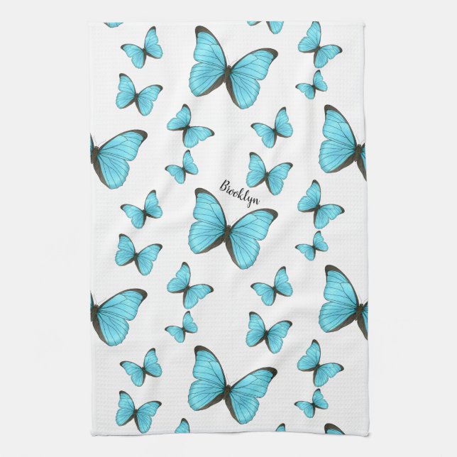 Morpho butterflies cartoon illustration   tea towel (Vertical)