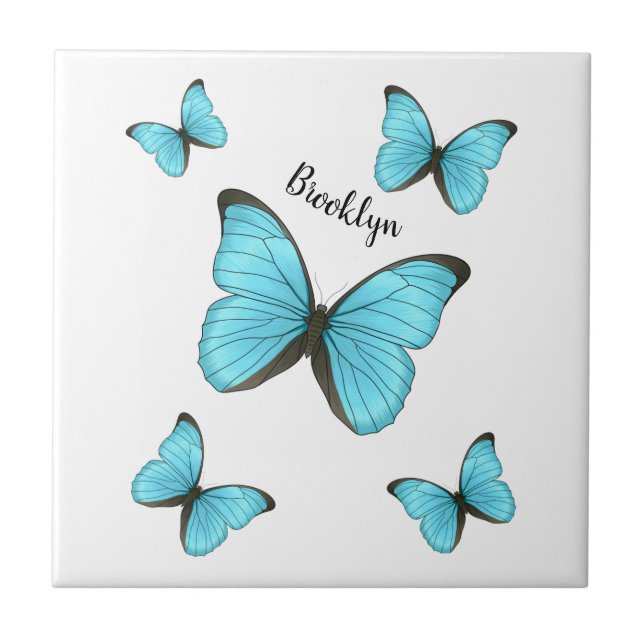 Morpho butterflies cartoon illustration tile (Front)