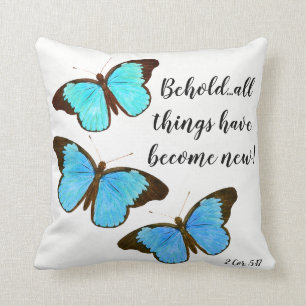 Morpho Butterflies Scripture Bible Throw Pillow