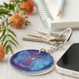 Morpho butterfly / Galaxy Mandala Key Ring