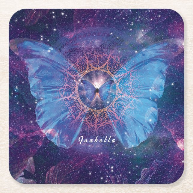 Morpho butterfly / Galaxy Mandala  Paper Coaster (Front)