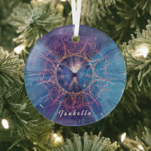 Morpho butterfly / Galaxy Mandala Paper Coaster Glass Tree Decoration
