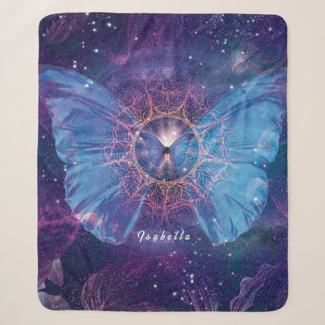 Morpho butterfly / Galaxy Mandala Sherpa Blanket (Front)