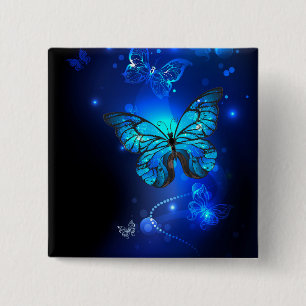 Morpho Butterfly in the Dark Background 15 Cm Square Badge