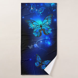 Morpho Butterfly in the Dark Background Bath Towel