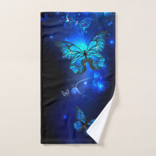 Morpho Butterfly in the Dark Background Bath Towel Set