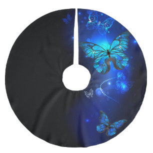 Morpho Butterfly in the Dark Background Brushed Polyester Tree Skirt