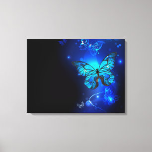 Morpho Butterfly in the Dark Background Canvas Print