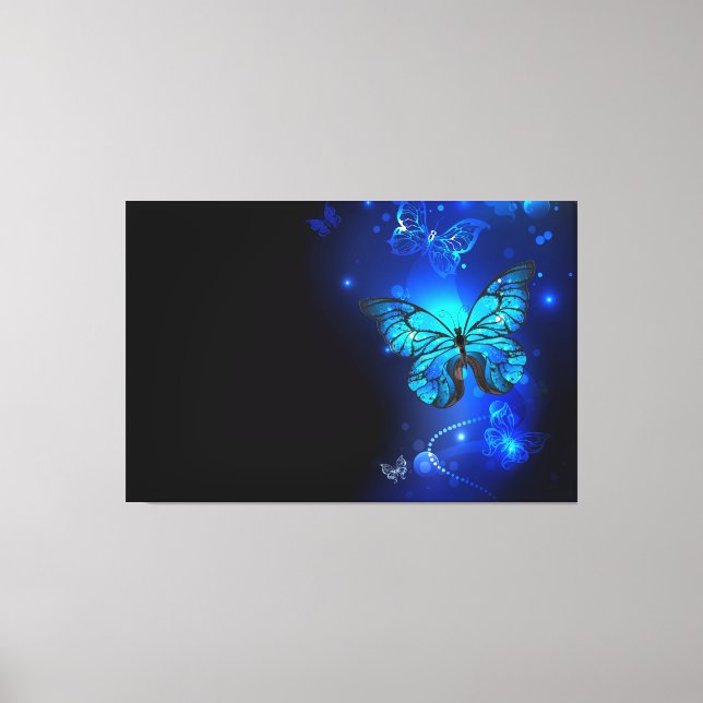 Morpho Butterfly in the Dark Background Canvas Print (Front)