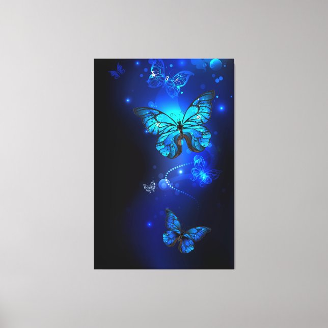 Morpho Butterfly in the Dark Background Canvas Print (Front)