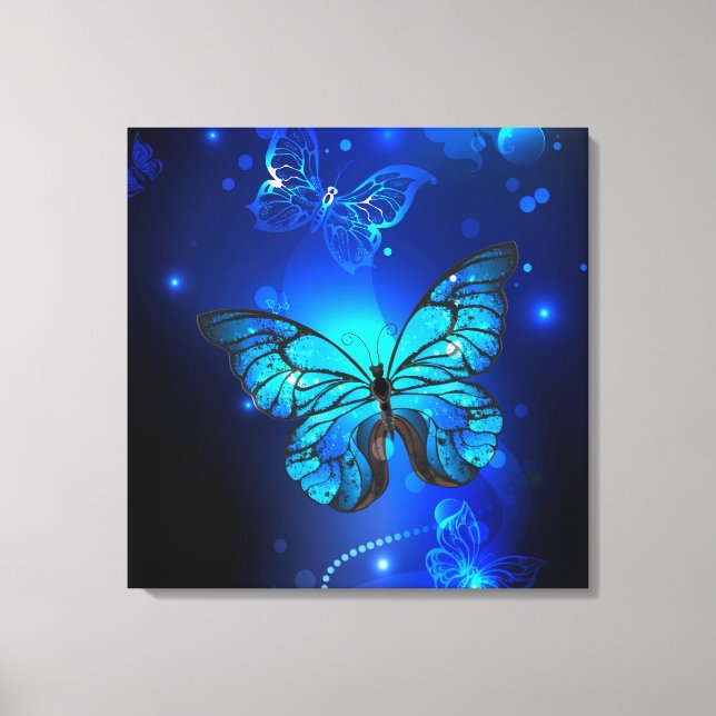 Morpho Butterfly in the Dark Background Canvas Print (Front)