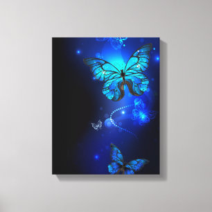 Morpho Butterfly in the Dark Background Canvas Print