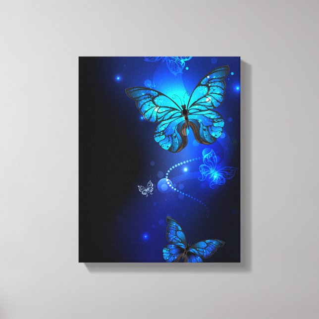 Morpho Butterfly in the Dark Background Canvas Print (Front)