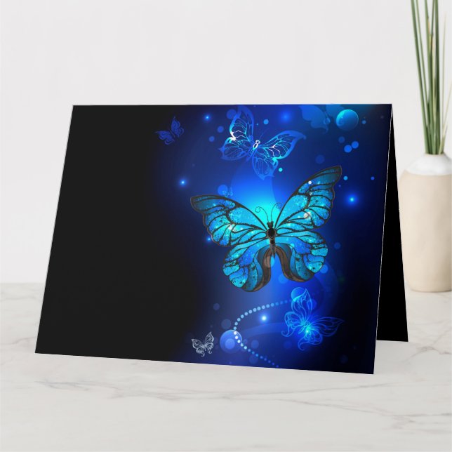 Morpho Butterfly in the Dark Background Card (Front)