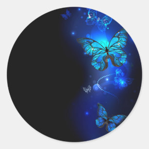 Morpho Butterfly in the Dark Background Classic Round Sticker