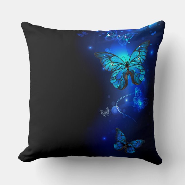 Morpho Butterfly in the Dark Background Cushion (Front)
