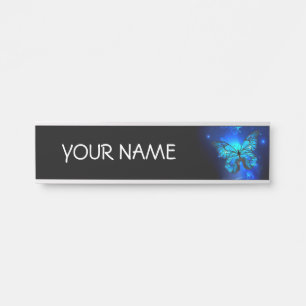 Morpho Butterfly in the Dark Background Door Sign