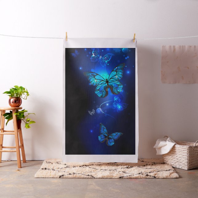 Morpho Butterfly in the Dark Background Fabric (In Situ)