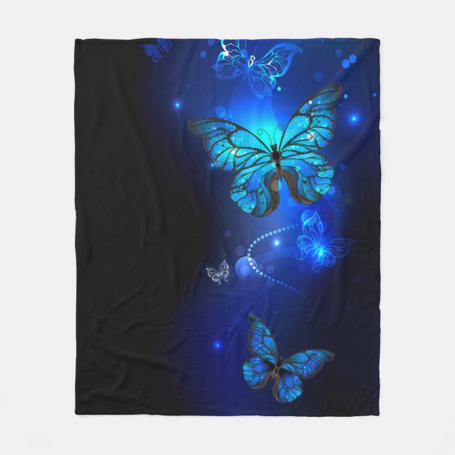 Morpho Butterfly in the Dark Background Fleece Blanket (Front)