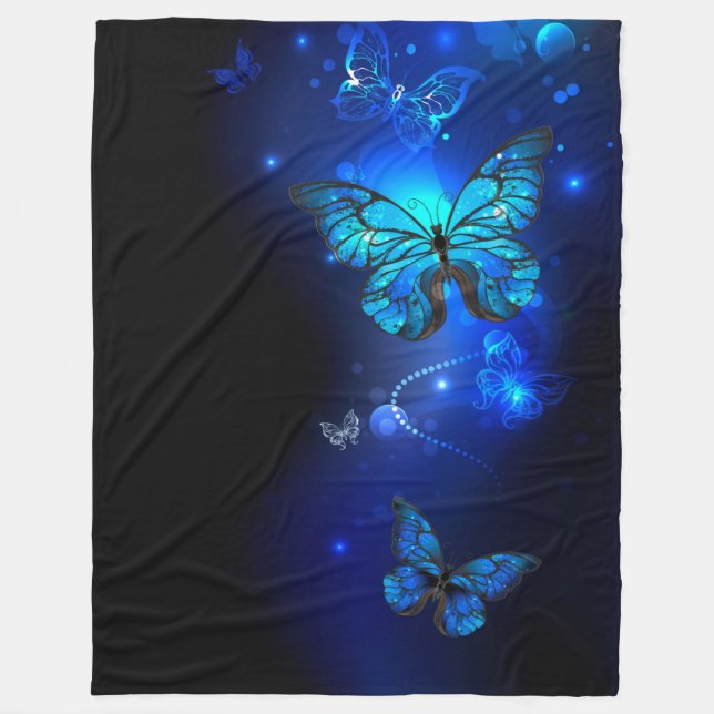 Morpho Butterfly in the Dark Background Fleece Blanket (Front)