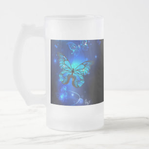 Morpho Butterfly in the Dark Background Frosted Glass Beer Mug