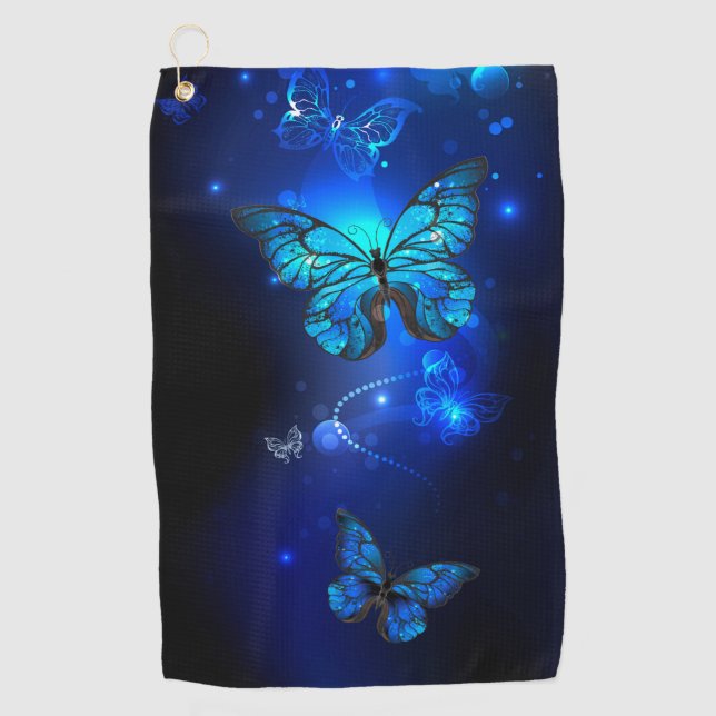 Morpho Butterfly in the Dark Background Golf Towel (Front)