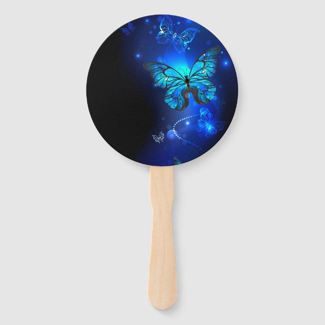 Morpho Butterfly in the Dark Background Hand Fan (Front)