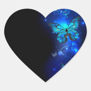 Morpho Butterfly in the Dark Background Heart Sticker