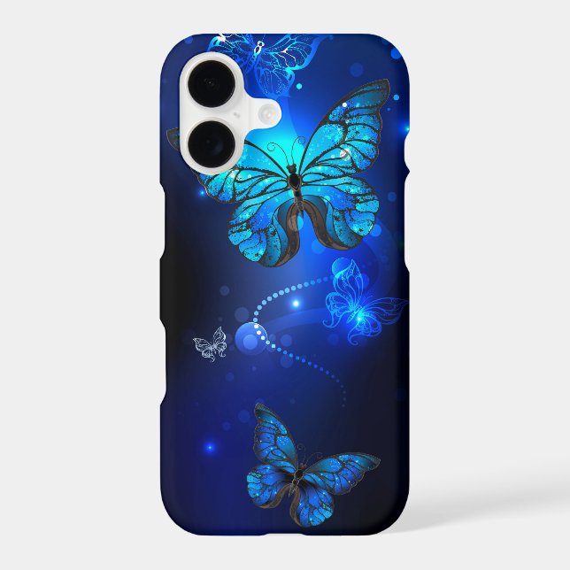 Morpho Butterfly in the Dark Background iPhone Case (Back)