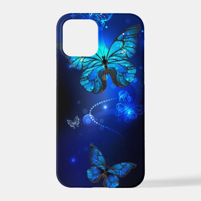 Morpho Butterfly in the Dark Background iPhone Case (Back)