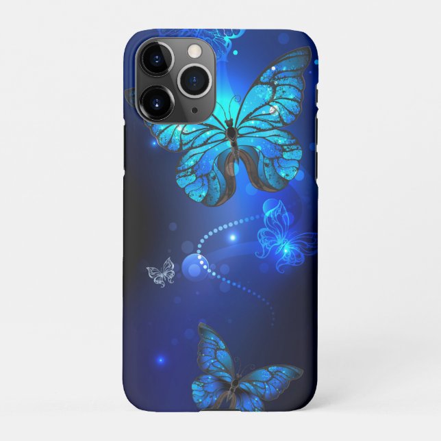 Morpho Butterfly in the Dark Background iPhone Case (Back)