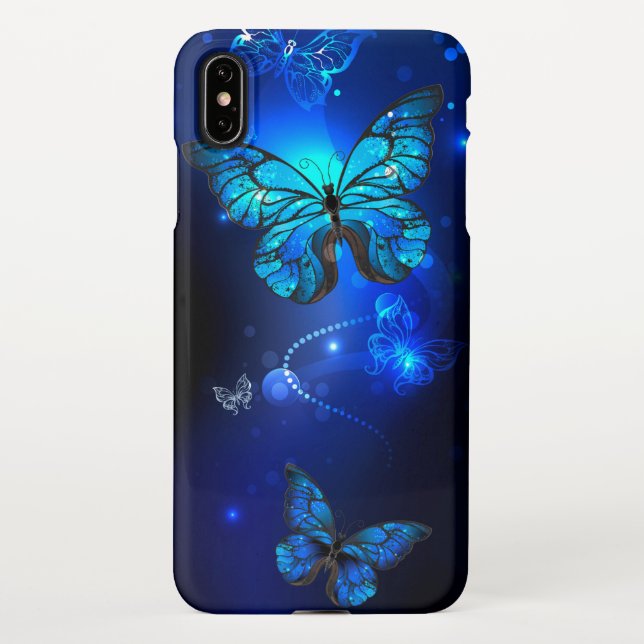 Morpho Butterfly in the Dark Background iPhone Case (Back)