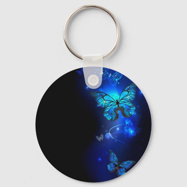 Morpho Butterfly in the Dark Background Key Ring (Front)