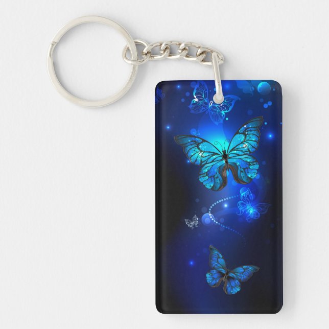 Morpho Butterfly in the Dark Background Key Ring (Front)