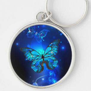 Morpho Butterfly in the Dark Background Key Ring