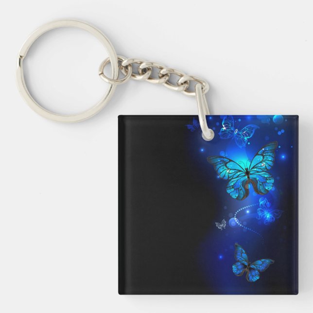 Morpho Butterfly in the Dark Background Key Ring (Front)