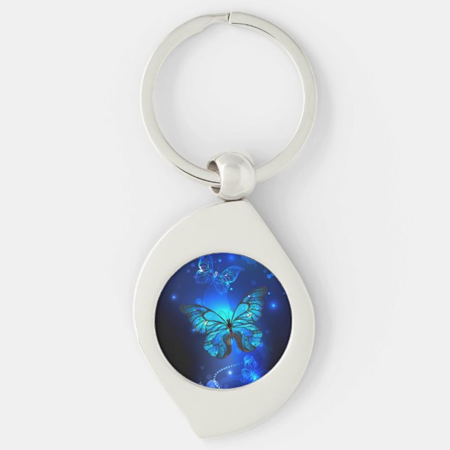 Morpho Butterfly in the Dark Background Key Ring (Front)