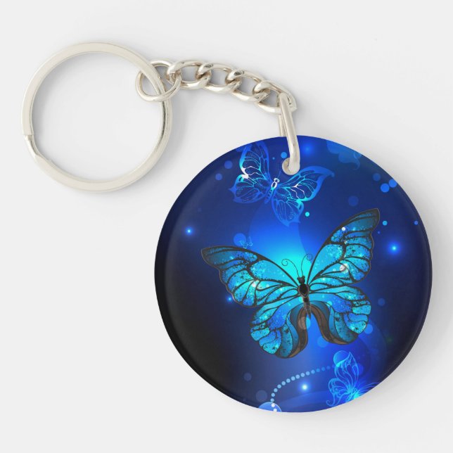 Morpho Butterfly in the Dark Background Key Ring (Front)