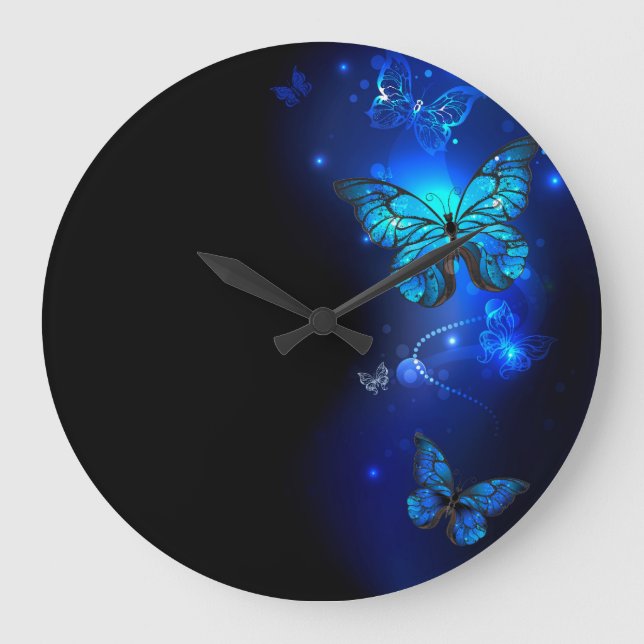 Morpho Butterfly in the Dark Background Large Clock (Front)
