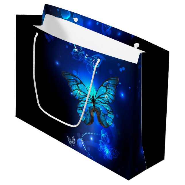Morpho Butterfly in the Dark Background Large Gift Bag (Front Angled)
