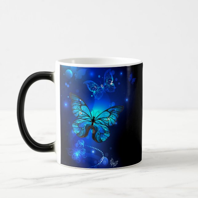 Morpho Butterfly in the Dark Background Magic Mug (Left)