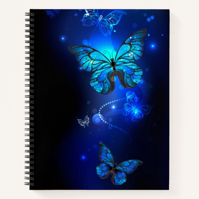 Morpho Butterfly in the Dark Background Notebook (Front)